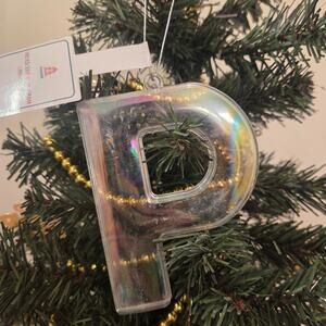 P Iridescent Monogram Initial Christmas Ornament